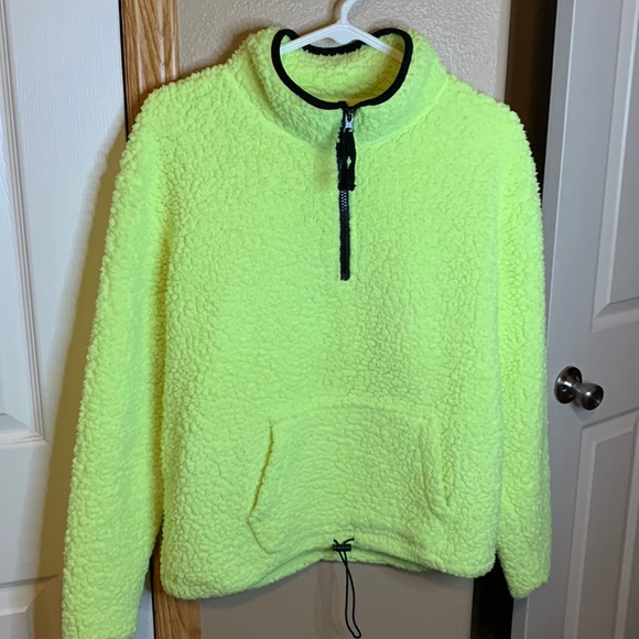No Boundaries Tops - No Boundaries neon yellow with black trim half zip Sherpa